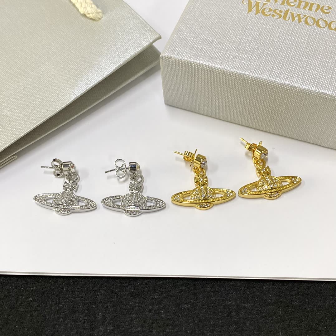 Vivienne Westwood Gold Saturn Ring Earrings with Crystal Accents